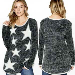 Cotton Blend Oversized Black and White Star Tunic Sweater